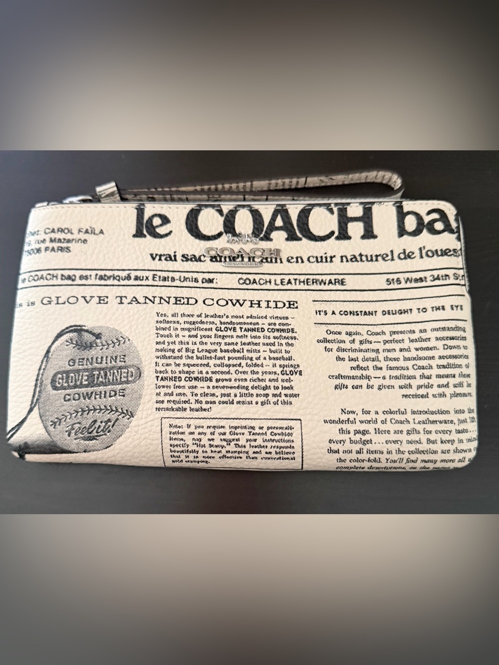 Coach corner zip wristlet newspaper